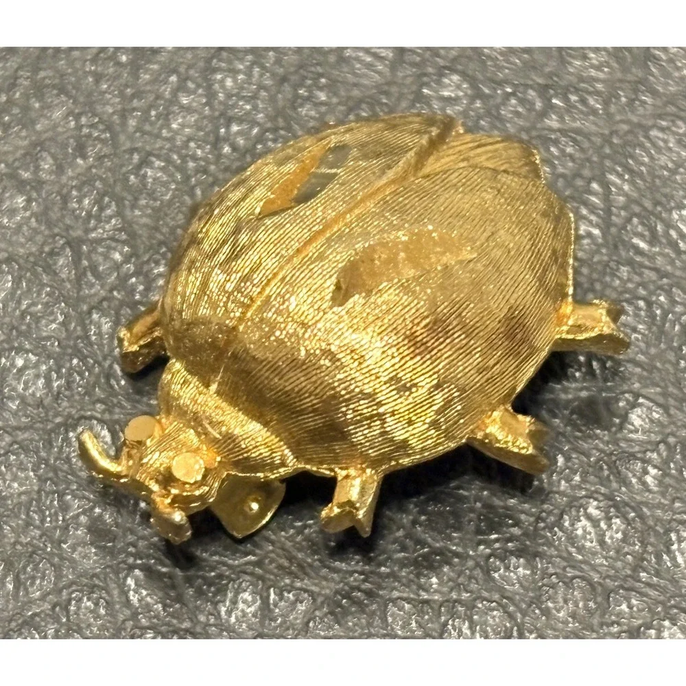 Vintage Mamselle Gold Tone Lady Bug Beetle Ladybug Pin Brooch MCM MODERNIST